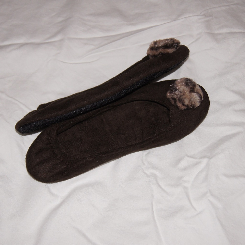 NEW Dennis Basso Faux Suede Slippers Fur Trim